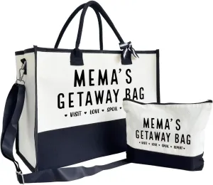 Mema's Getaway Beach Tote - Canvas Bag for Women's Birthday, Picnic, Shopping & Camping
