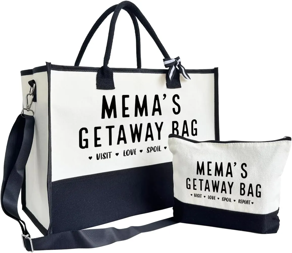 Mema's Getaway Beach Tote - Canvas Bag for Women's Birthday, Picnic, Shopping & Camping