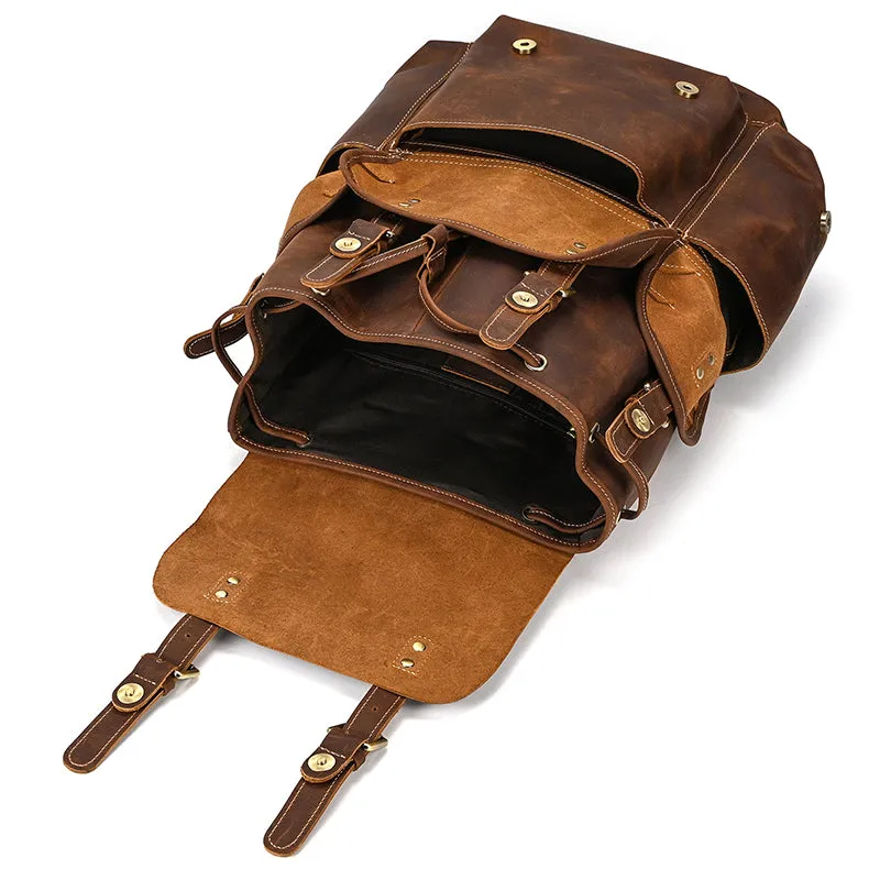 Men Backpack Crazy Horse Cow Leather Travel Bag