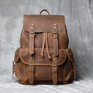 Men Backpack Crazy Horse Cow Leather Travel Bag