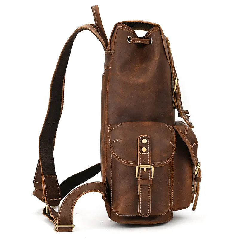 Men Backpack Crazy Horse Cow Leather Travel Bag