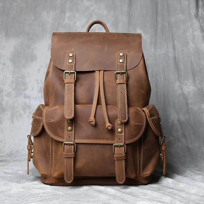 Men Backpack Crazy Horse Cow Leather Travel Bag