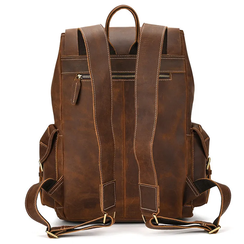 Men Backpack Crazy Horse Cow Leather Travel Bag