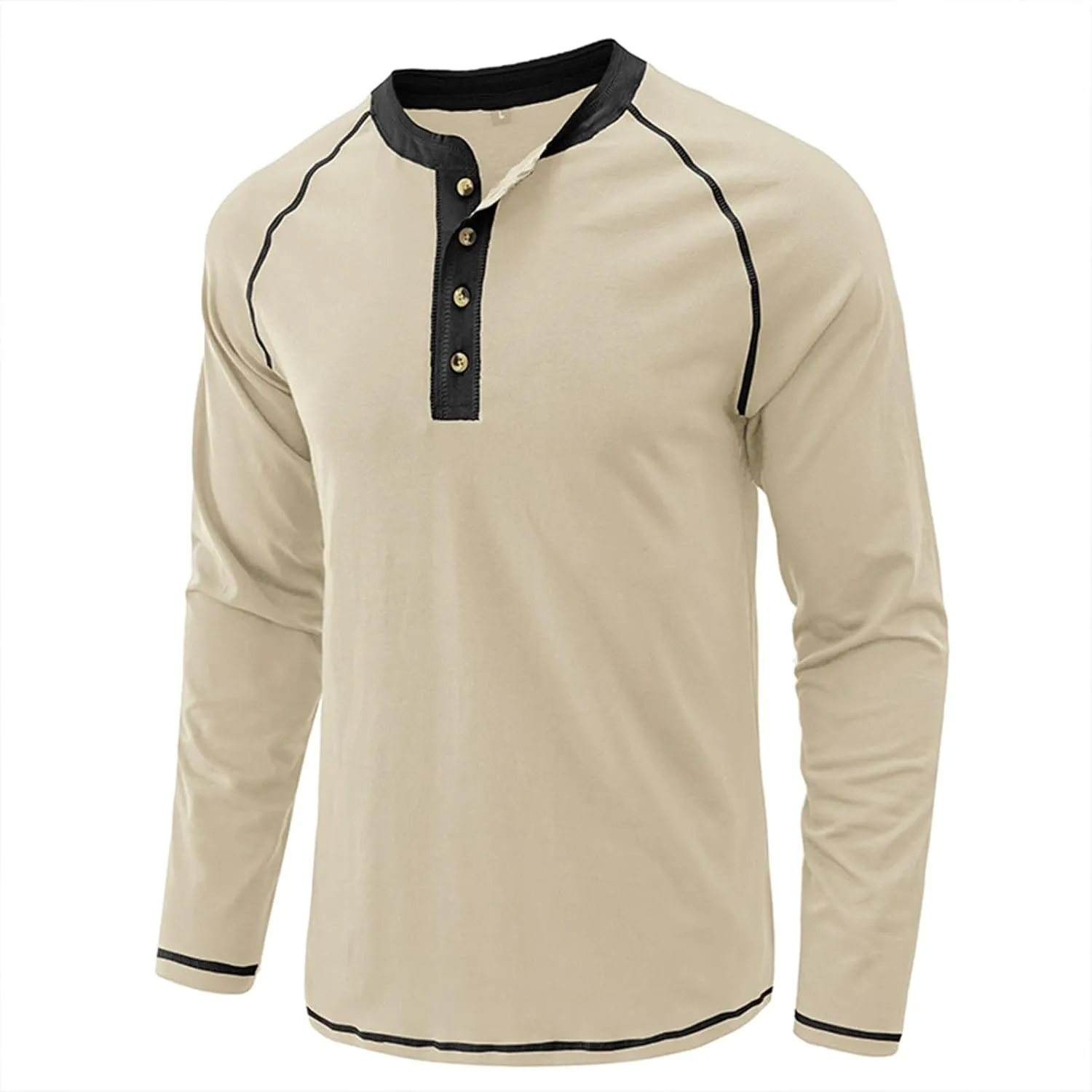Men's Casual Henley Shirts Long Sleeve Slim Fit Button Cotton Basic T-Shirt Lightweight Raglan Sleeve Tee Tops