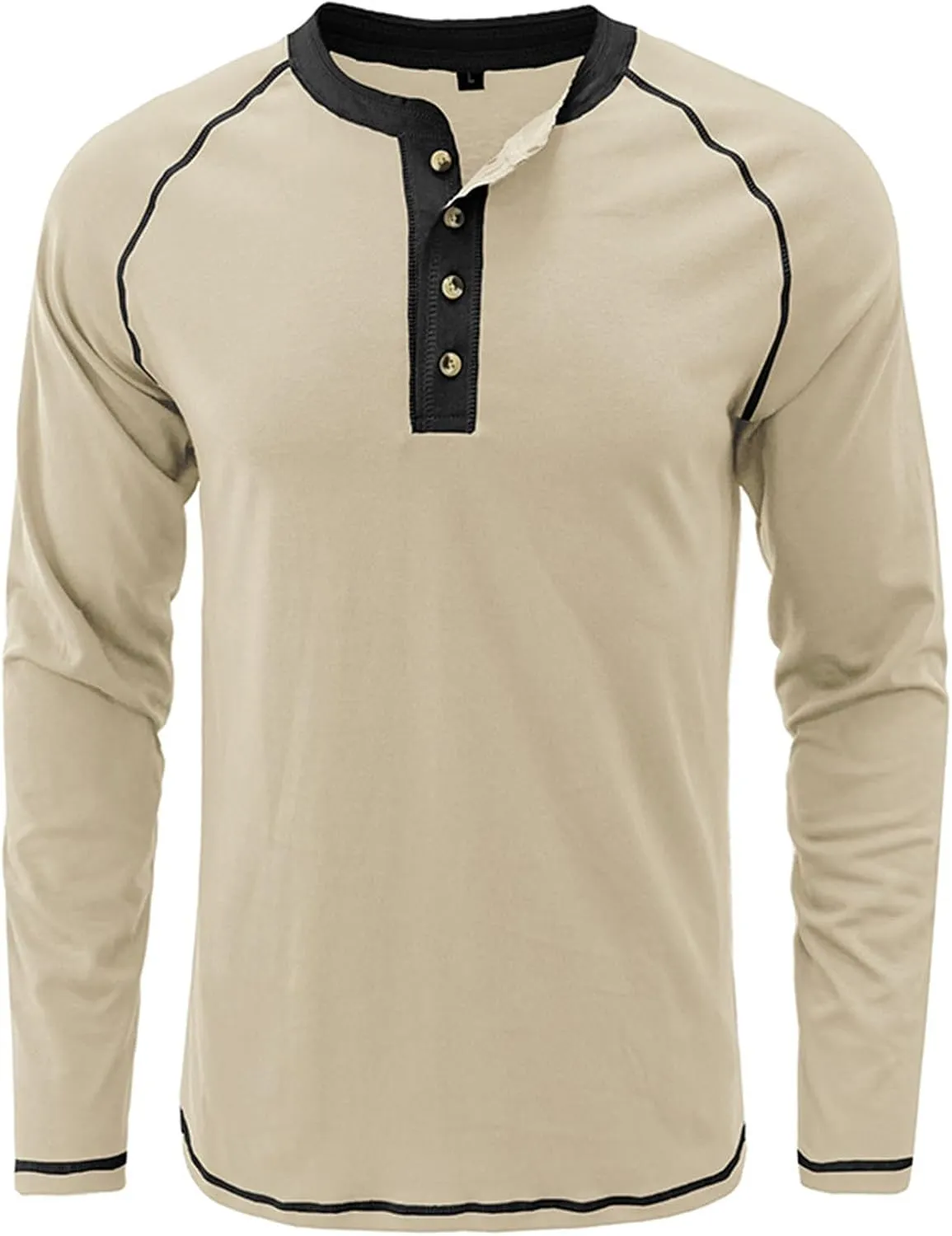 Men's Casual Henley Shirts Long Sleeve Slim Fit Button Cotton Basic T-Shirt Lightweight Raglan Sleeve Tee Tops