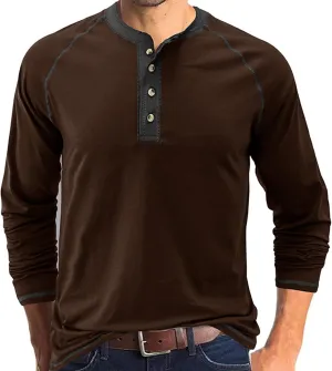 Men's Casual Henley Shirts Long Sleeve Slim Fit Button Cotton Basic T-Shirt Lightweight Raglan Sleeve Tee Tops