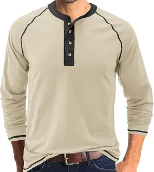 Men's Casual Henley Shirts Long Sleeve Slim Fit Button Cotton Basic T-Shirt Lightweight Raglan Sleeve Tee Tops
