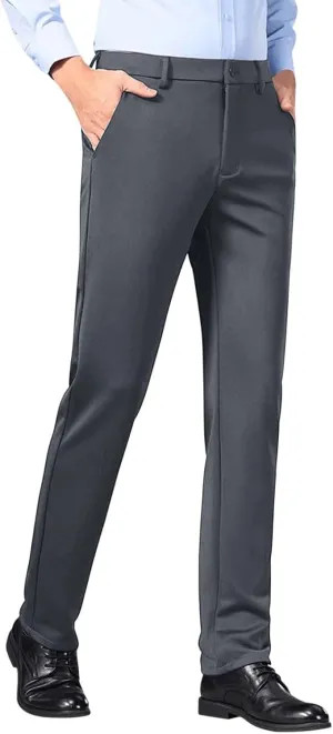 Mens Flat Front Wrinkle Free Relaxed Fit Dress Pants High Waist Stretch Quick Dry Golf Pant Pleated with Pockets 29"-36"