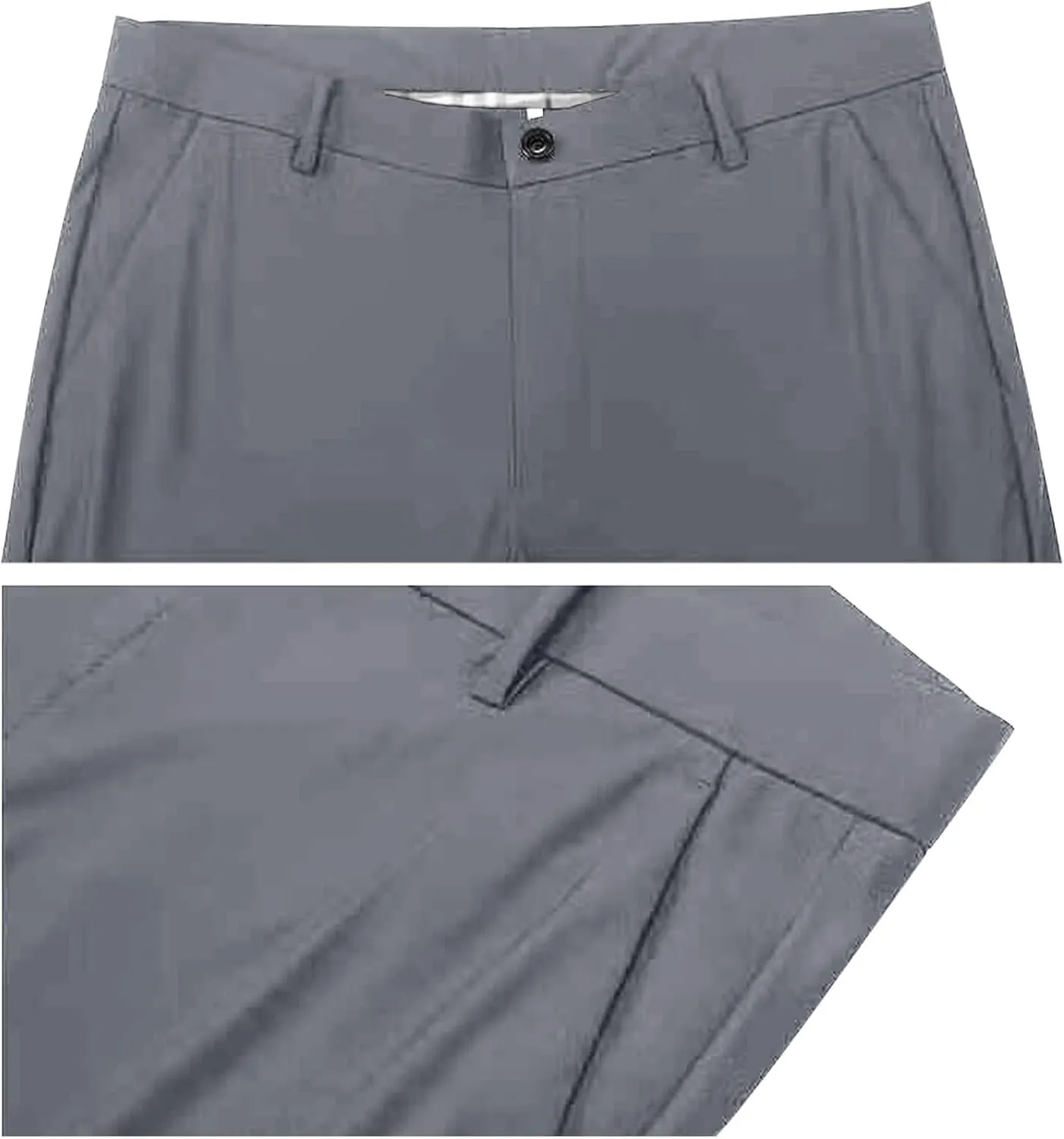 Mens Flat Front Wrinkle Free Relaxed Fit Dress Pants High Waist Stretch Quick Dry Golf Pant Pleated with Pockets 29"-36"