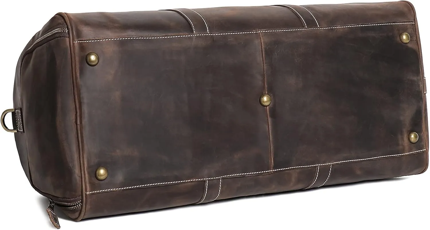 Mens Leather Duffel Bags Sport Vintage Leather Travel Gym Bag Weekender Overnight Classic Gift Genuine Gym Overnight Carry On Bag (Dark Brown, 22 Inch)