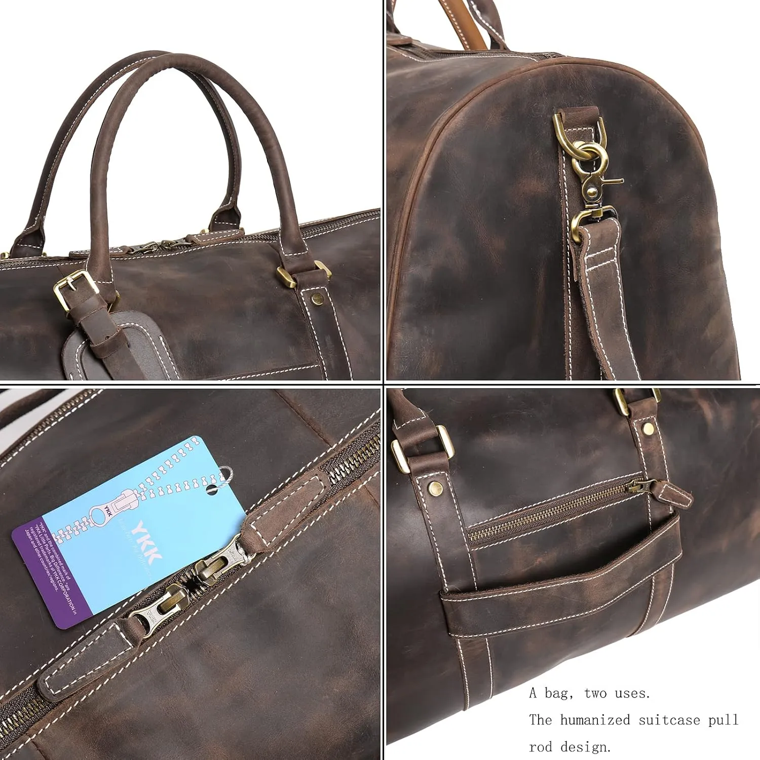 Mens Leather Duffel Bags Sport Vintage Leather Travel Gym Bag Weekender Overnight Classic Gift Genuine Gym Overnight Carry On Bag (Dark Brown, 22 Inch)