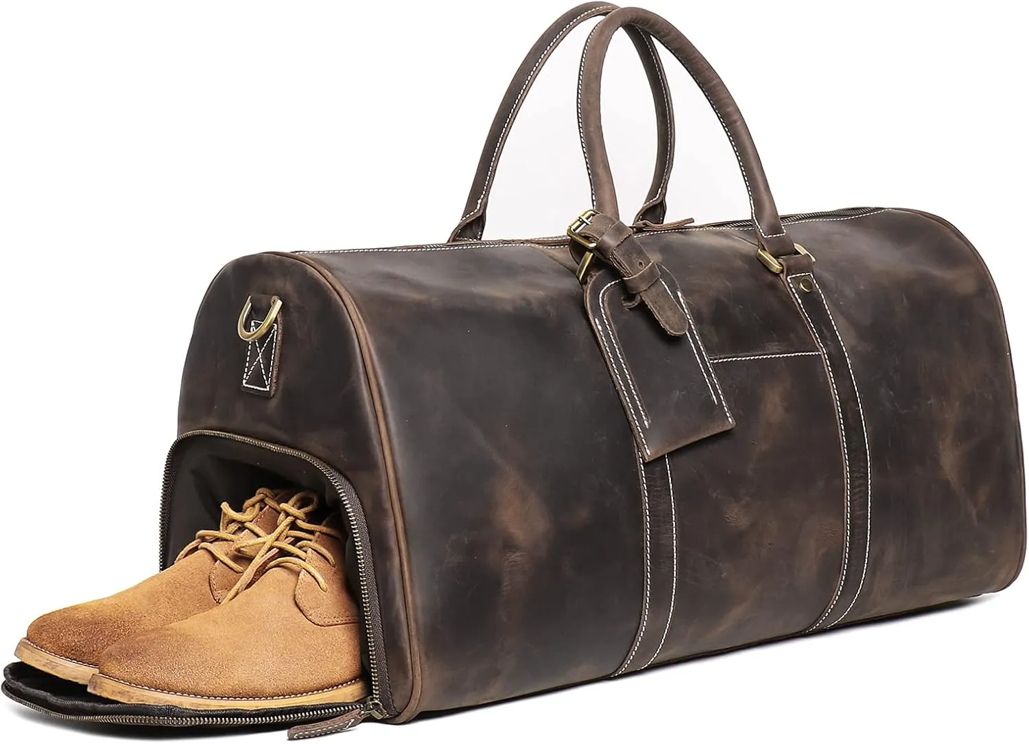 Mens Leather Duffel Bags Sport Vintage Leather Travel Gym Bag Weekender Overnight Classic Gift Genuine Gym Overnight Carry On Bag (Dark Brown, 22 Inch)