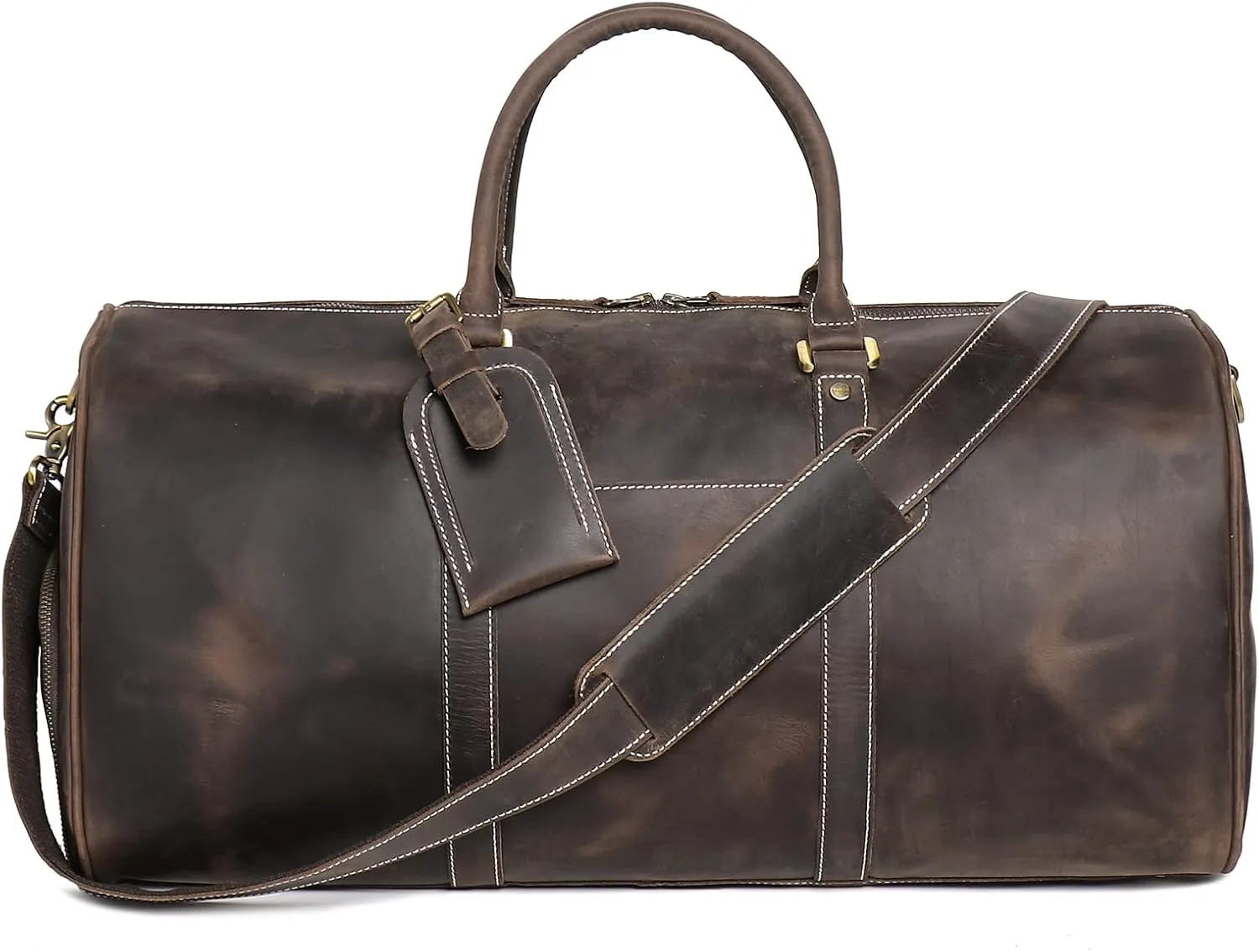 Mens Leather Duffel Bags Sport Vintage Leather Travel Gym Bag Weekender Overnight Classic Gift Genuine Gym Overnight Carry On Bag (Dark Brown, 22 Inch)