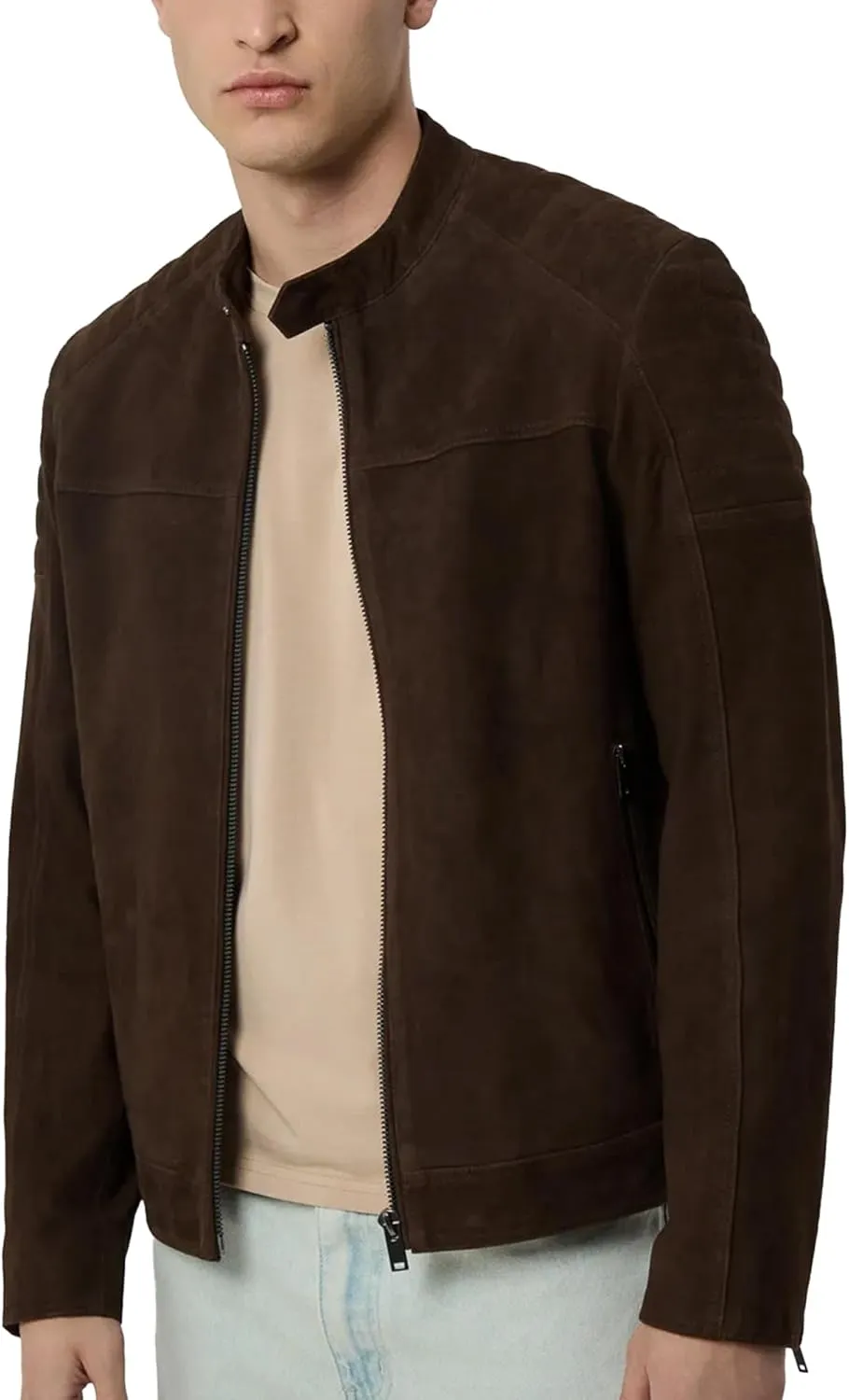 Men's Leather jackets Long Sleeve Casual Cowboy Zip Up Western Real Lambskin Vintage Suede Jacket For Men