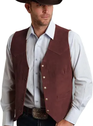 Men's Leather Suit Vest Suede Cowboy Classic Waistcoat V-Neck Single Breasted Casual Vintage Western Vest for Men