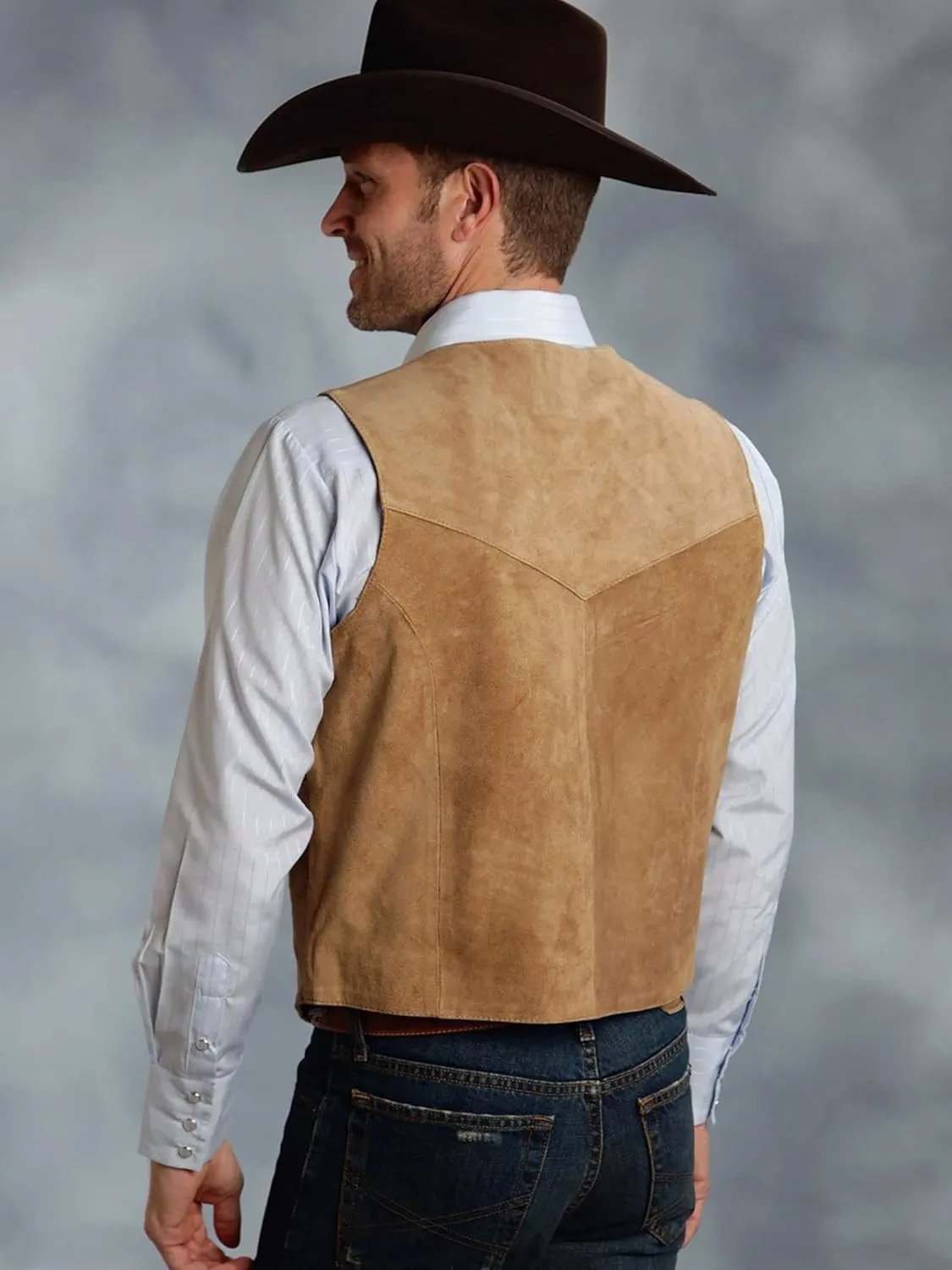 Men's Leather Suit Vest Suede Cowboy Classic Waistcoat V-Neck Single Breasted Casual Vintage Western Vest for Men