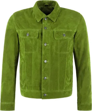 Men's Trucker Suede Leather Jacket Classic Western Shirt Style Denim Look Jacket 1280
