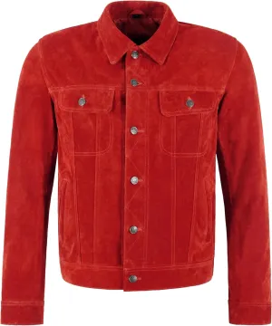 Men's Trucker Suede Leather Jacket Classic Western Shirt Style Denim Look Jacket 1280