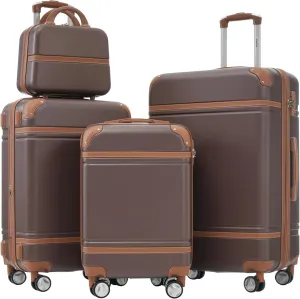 Merax Luggage Set, 3 Piece Luggage with Cosmetic Case, Vintage Hardcase Suitcase with Wheels, Expandable Luggage Airline Approved(Brown,20" 24" 28")