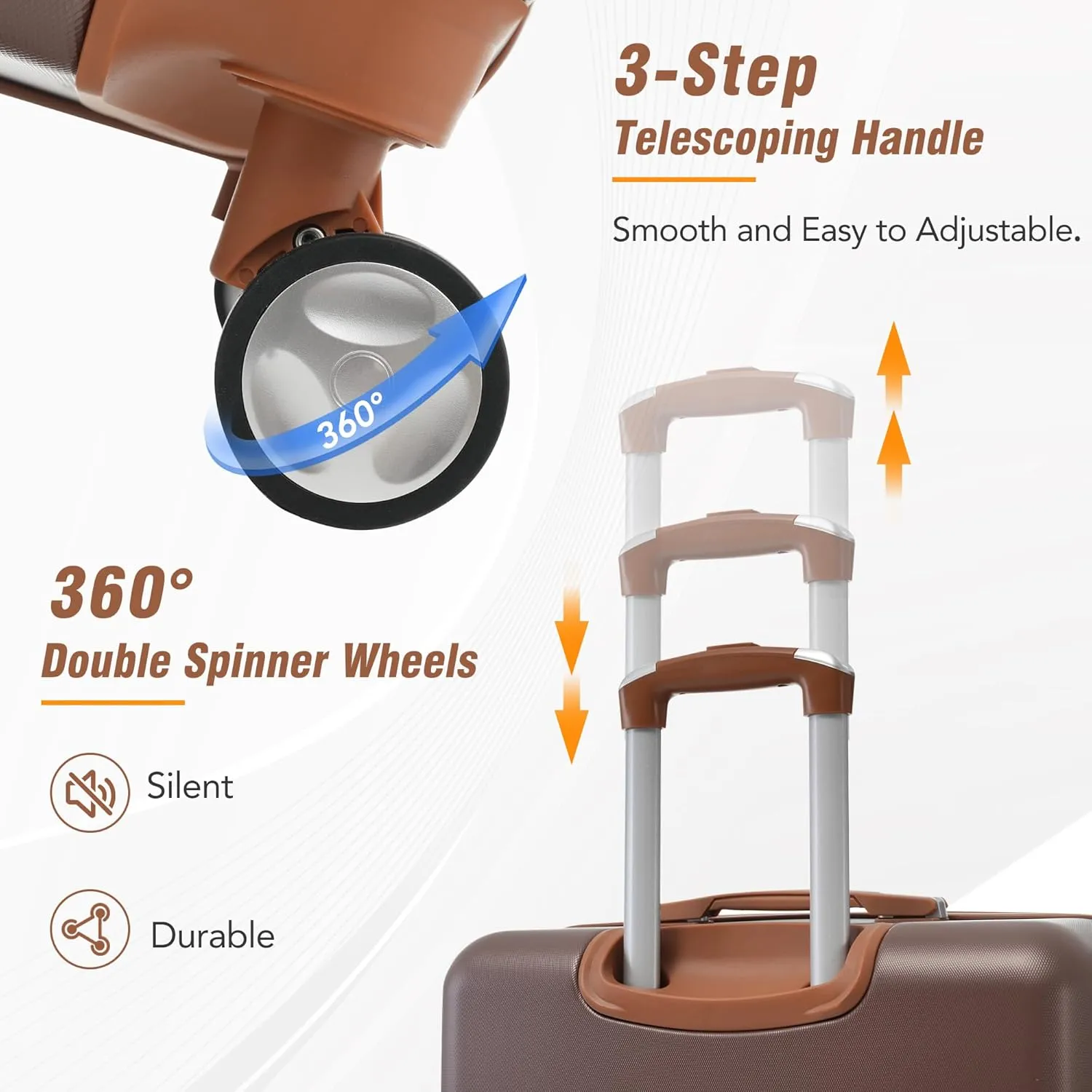Merax Luggage Set, 3 Piece Luggage with Cosmetic Case, Vintage Hardcase Suitcase with Wheels, Expandable Luggage Airline Approved(Brown,20" 24" 28")
