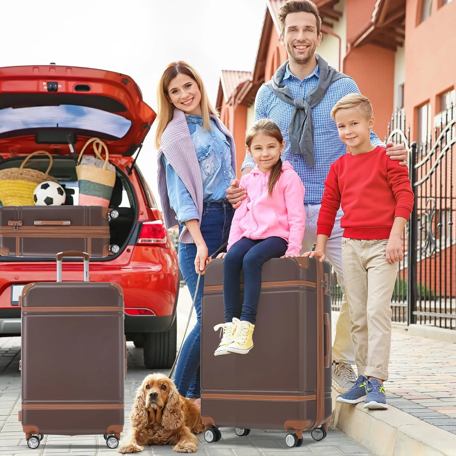 Merax Luggage Set, 3 Piece Luggage with Cosmetic Case, Vintage Hardcase Suitcase with Wheels, Expandable Luggage Airline Approved(Brown,20" 24" 28")
