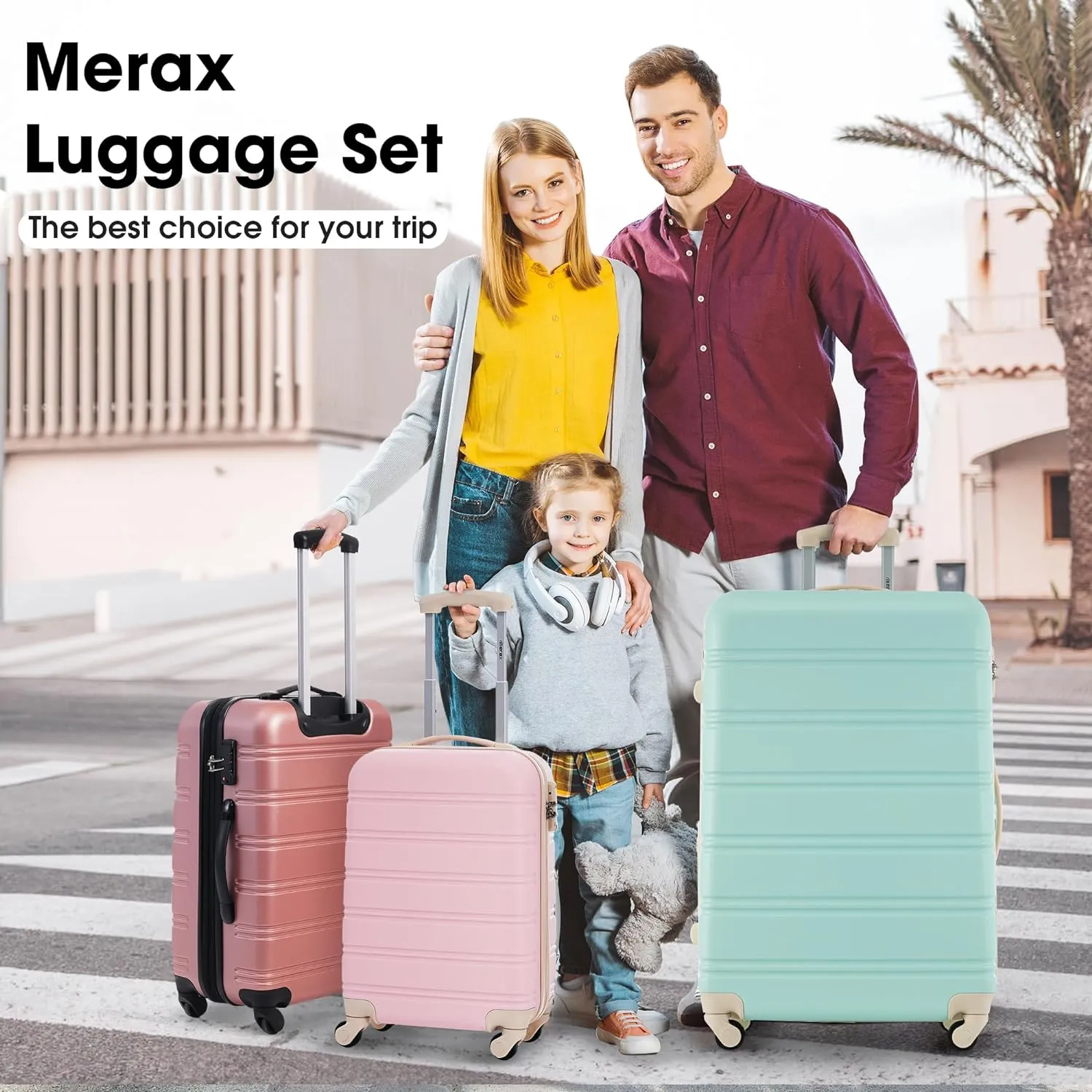 Merax Luggage Sets 3 Piece Expandable Hardshell Luggage with Spinner Wheels TSA Lock Suitcase Set(20/24/28,Light Pink-2)