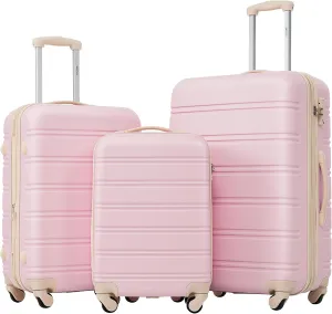 Merax Luggage Sets 3 Piece Expandable Hardshell Luggage with Spinner Wheels TSA Lock Suitcase Set(20/24/28,Light Pink-2)