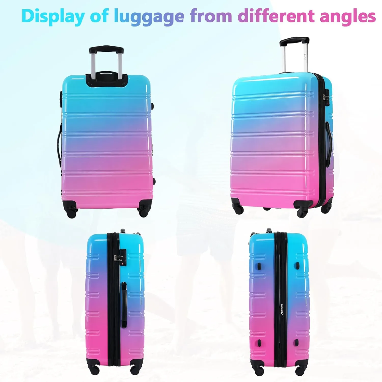 Merax Suitcase Set, Hardshell Luggage Sets 3 Piece with Spinner Wheels, Expandable Gradient Color Suitcase with TSA Lock Lightweight 20" 24" 28", Blue and Red