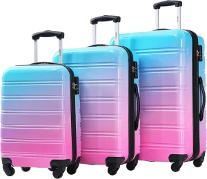 Merax Suitcase Set, Hardshell Luggage Sets 3 Piece with Spinner Wheels, Expandable Gradient Color Suitcase with TSA Lock Lightweight 20" 24" 28", Blue and Red