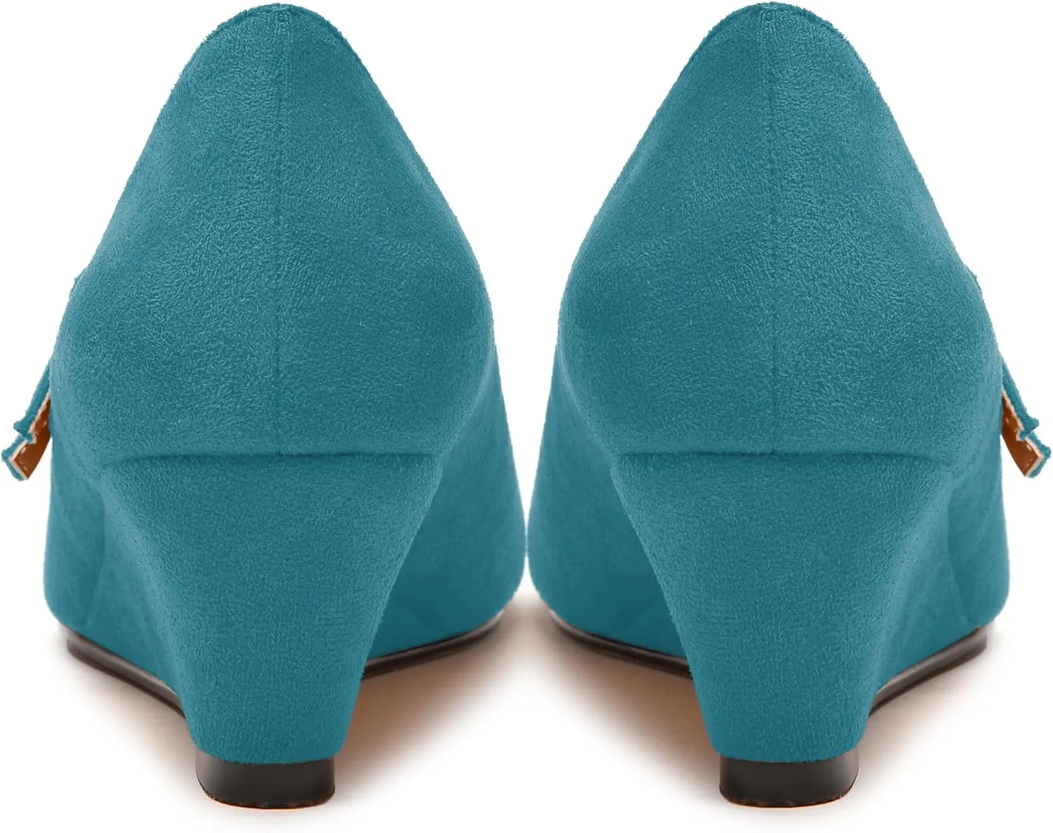 MERRORI Womens Evening Round Toe Casual Buckle Suede Wedge Low Heel Pumps Shoes 2 Inch