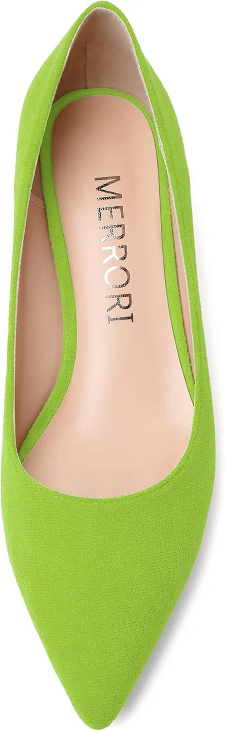 MERRORI Womens Pointed Toe Evening Suede Dress Slip On Chunky Low Heel Pumps Shoes 1.5 Inch