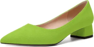 MERRORI Womens Pointed Toe Evening Suede Dress Slip On Chunky Low Heel Pumps Shoes 1.5 Inch