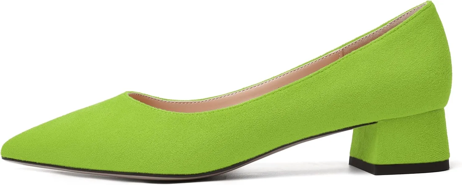 MERRORI Womens Pointed Toe Evening Suede Dress Slip On Chunky Low Heel Pumps Shoes 1.5 Inch