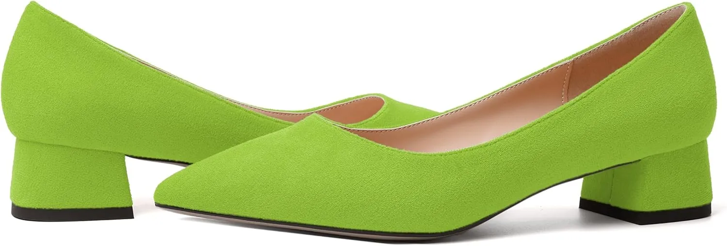 MERRORI Womens Pointed Toe Evening Suede Dress Slip On Chunky Low Heel Pumps Shoes 1.5 Inch