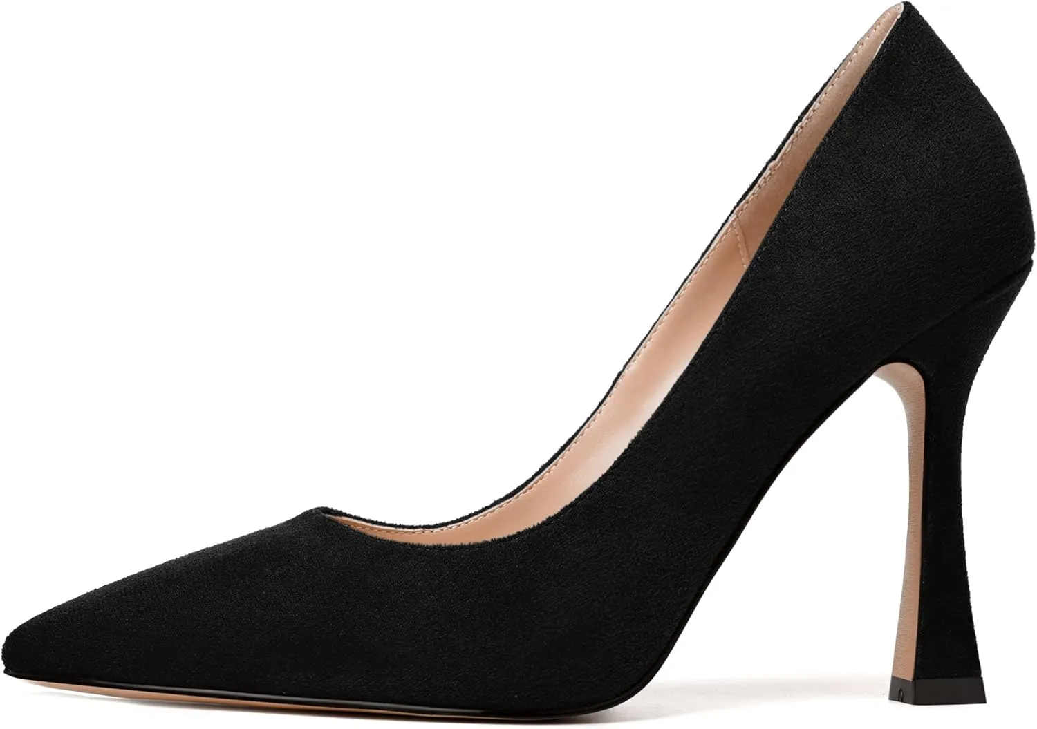 MERRORI Women's Stiletto High Heels Pointed Toe Solid Dress Suede Evening Slip On Heel Pumps Shoes 4 Inch