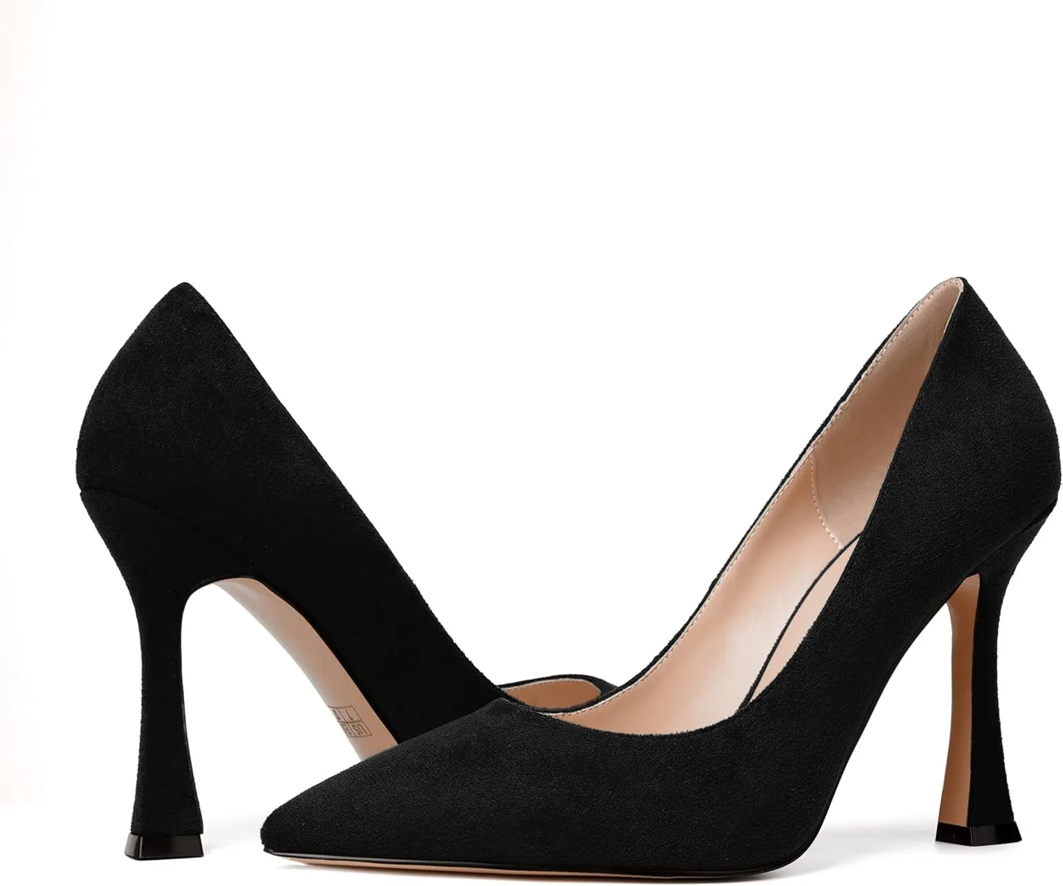 MERRORI Women's Stiletto High Heels Pointed Toe Solid Dress Suede Evening Slip On Heel Pumps Shoes 4 Inch
