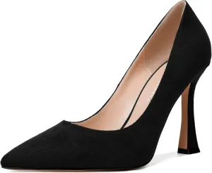 MERRORI Women's Stiletto High Heels Pointed Toe Solid Dress Suede Evening Slip On Heel Pumps Shoes 4 Inch