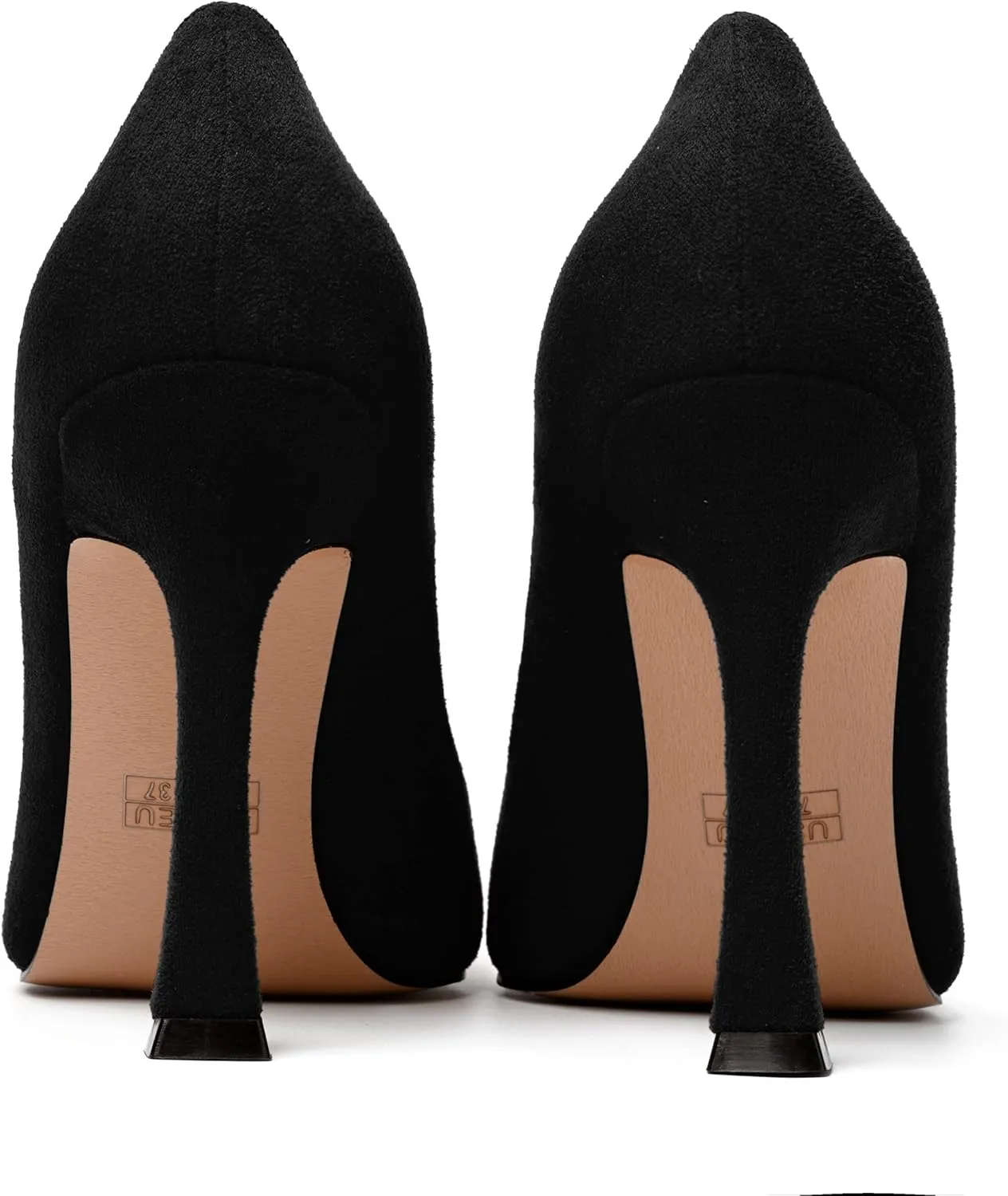 MERRORI Women's Stiletto High Heels Pointed Toe Solid Dress Suede Evening Slip On Heel Pumps Shoes 4 Inch