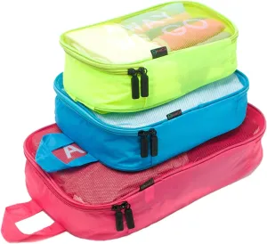 Miamica 3-Piece Packing Cubes, Red/Green/Blue – Includes One Large, One Medium, and One Small Suitcase Organizer – Lightweight, Durable Design