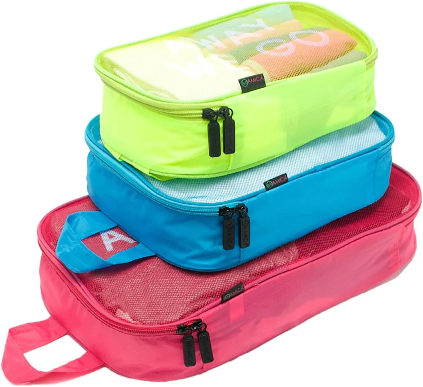 Miamica 3-Piece Packing Cubes, Red/Green/Blue – Includes One Large, One Medium, and One Small Suitcase Organizer – Lightweight, Durable Design