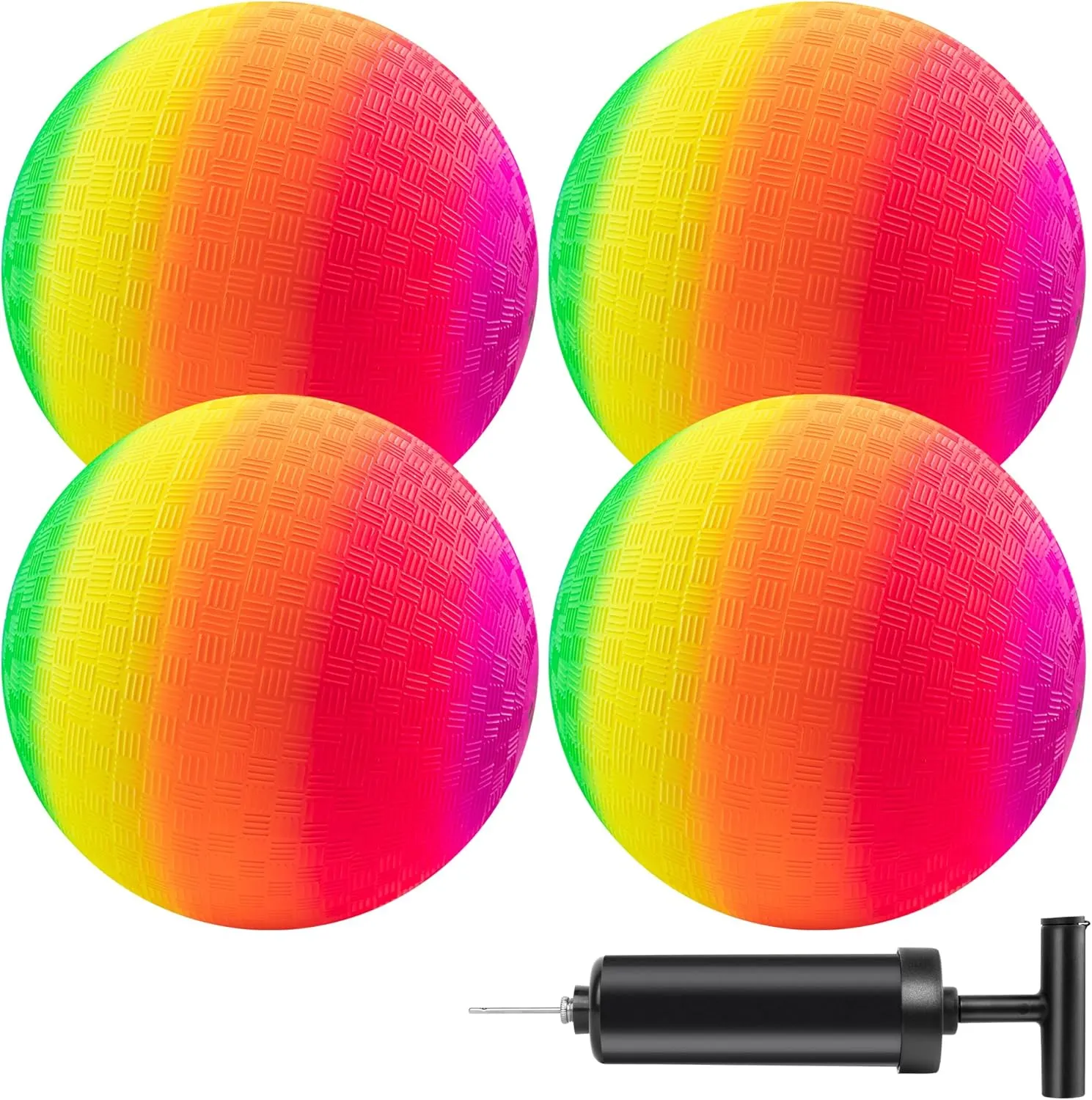 Mic Playground Balls Kickballs 8.5 Inch, Rainbow Playground Ball Set for Kids and Adults, Dodgeball Kick Balls Handball for Indoor & Outdoor Schoolyard Games with Hand Pump(4 Pack)