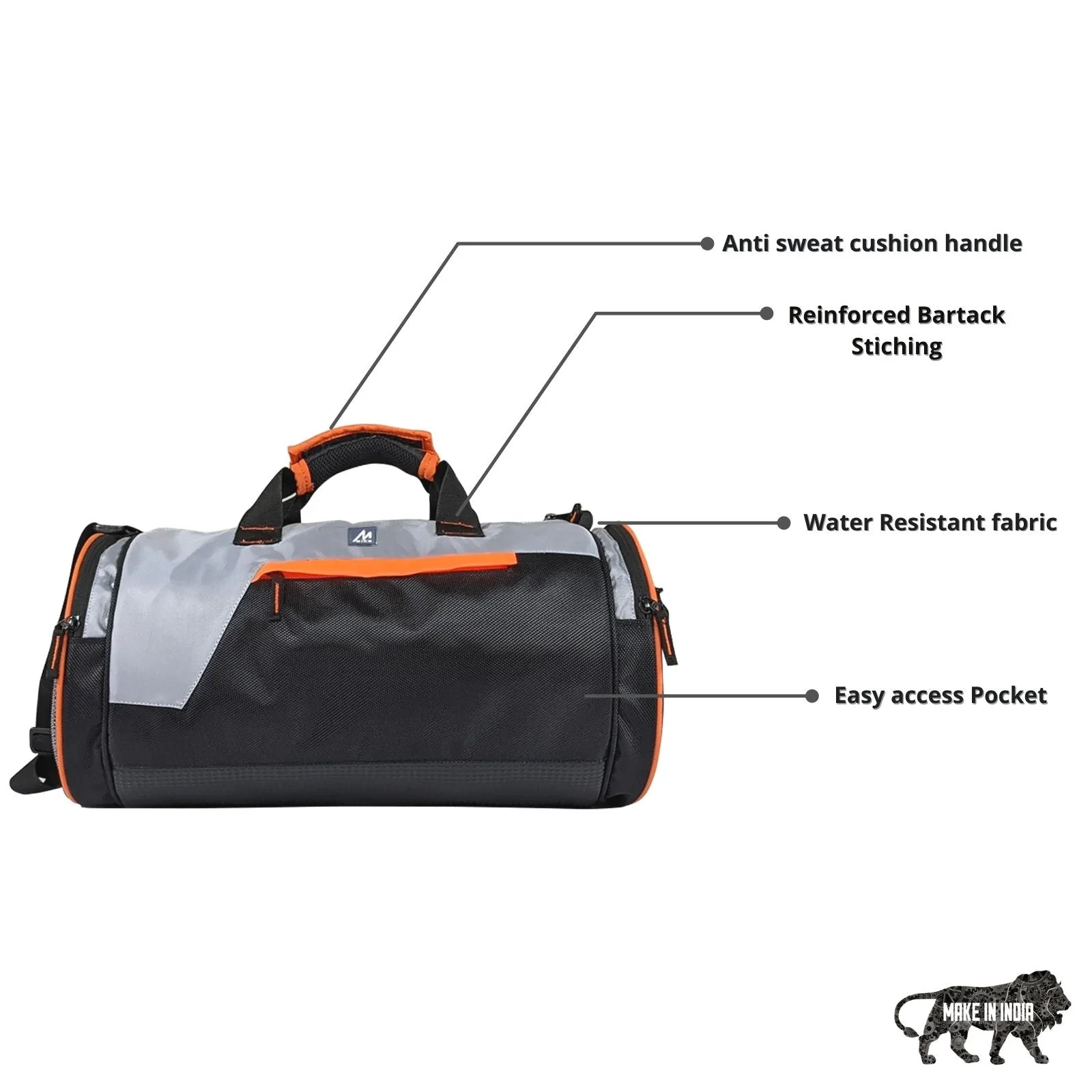 Mike dual tone gym bag - Grey & black