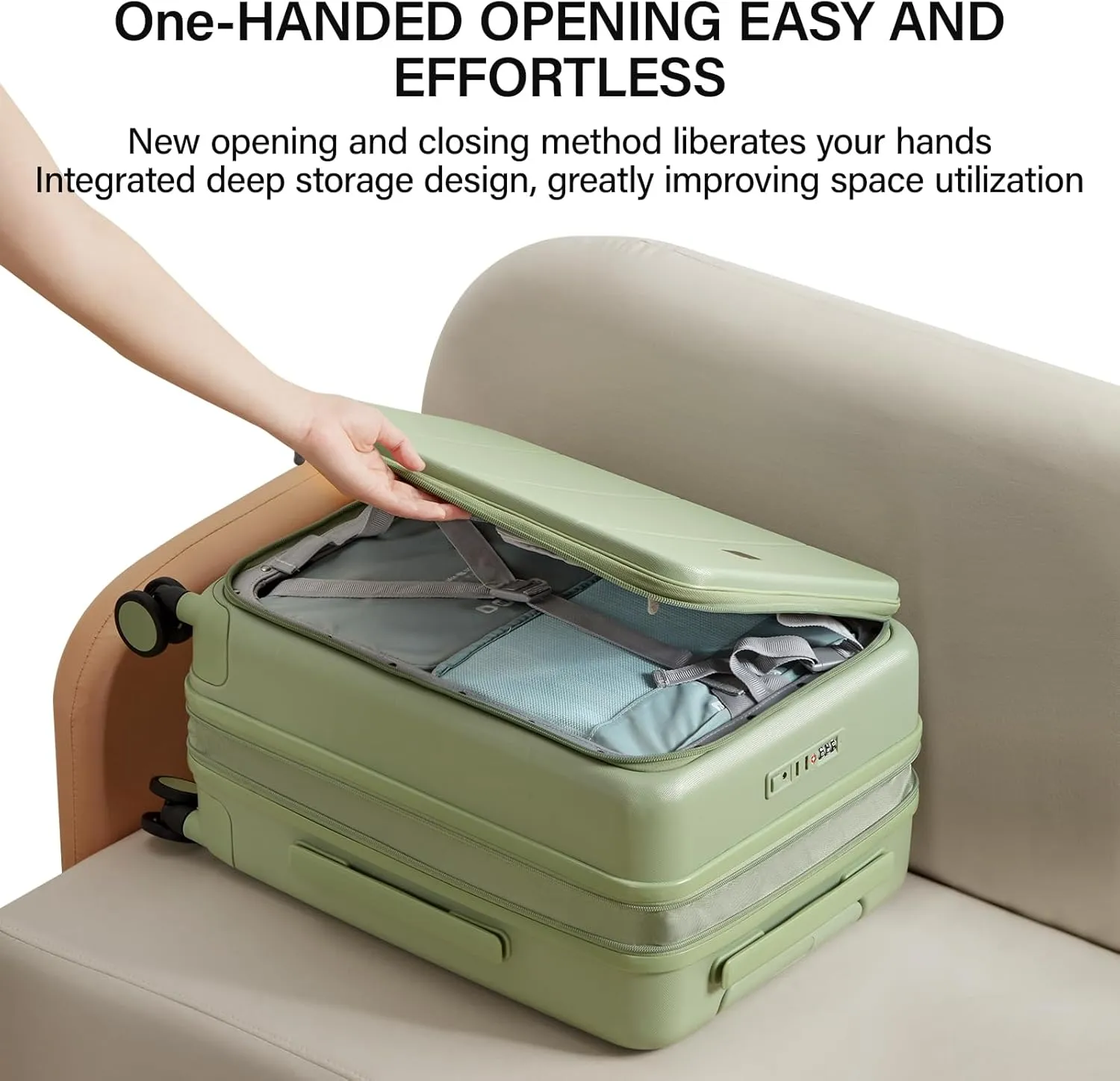MILADA 20 inch Expandable Carry On Luggage 22x14x9 Airline Approved With Wheels Top Opening Carry On Suitcase Travel Luggage With TSA Carry On Luggage Carry On Bag Hard Shell Suitcases, Bamboo Green