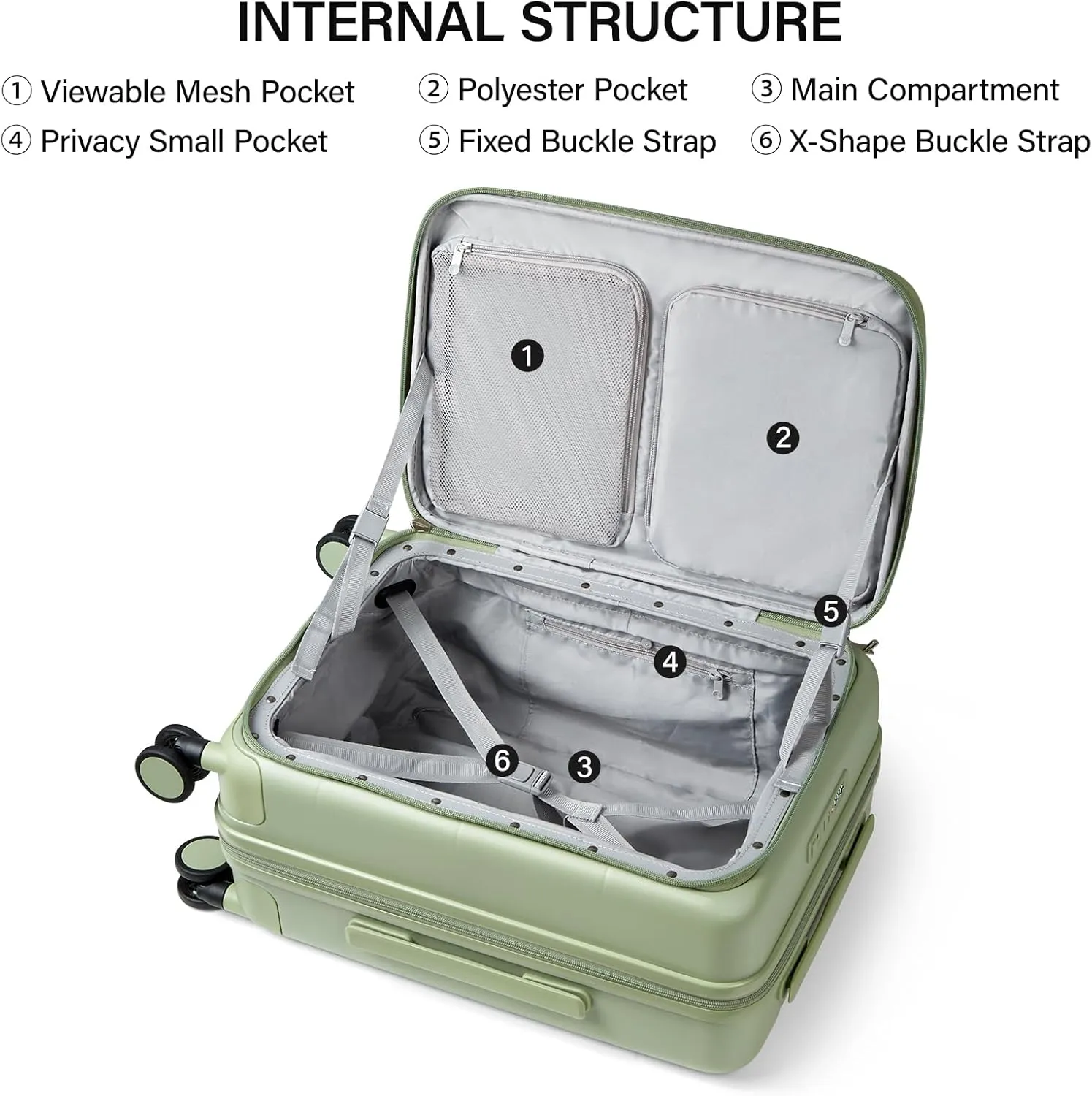 MILADA 20 inch Expandable Carry On Luggage 22x14x9 Airline Approved With Wheels Top Opening Carry On Suitcase Travel Luggage With TSA Carry On Luggage Carry On Bag Hard Shell Suitcases, Bamboo Green