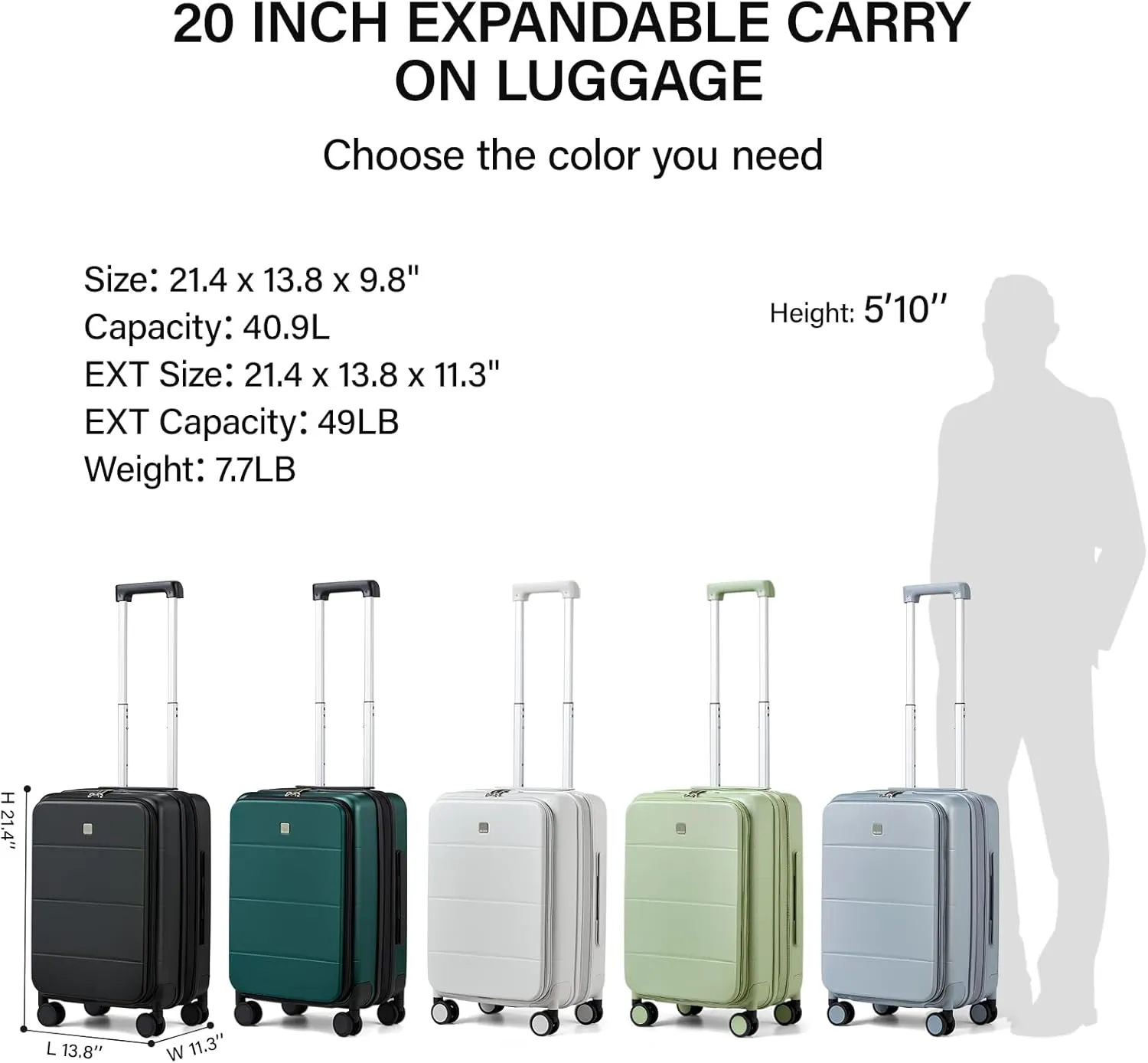 MILADA Expandable Carry On Luggage 22x14x9 Airline Approved With Wheels Top Opening 20 inch Carry On Bag Hard Case Luggage TSA Approved Carry On Suitcase Rolling Luggage for Weekender, Grey