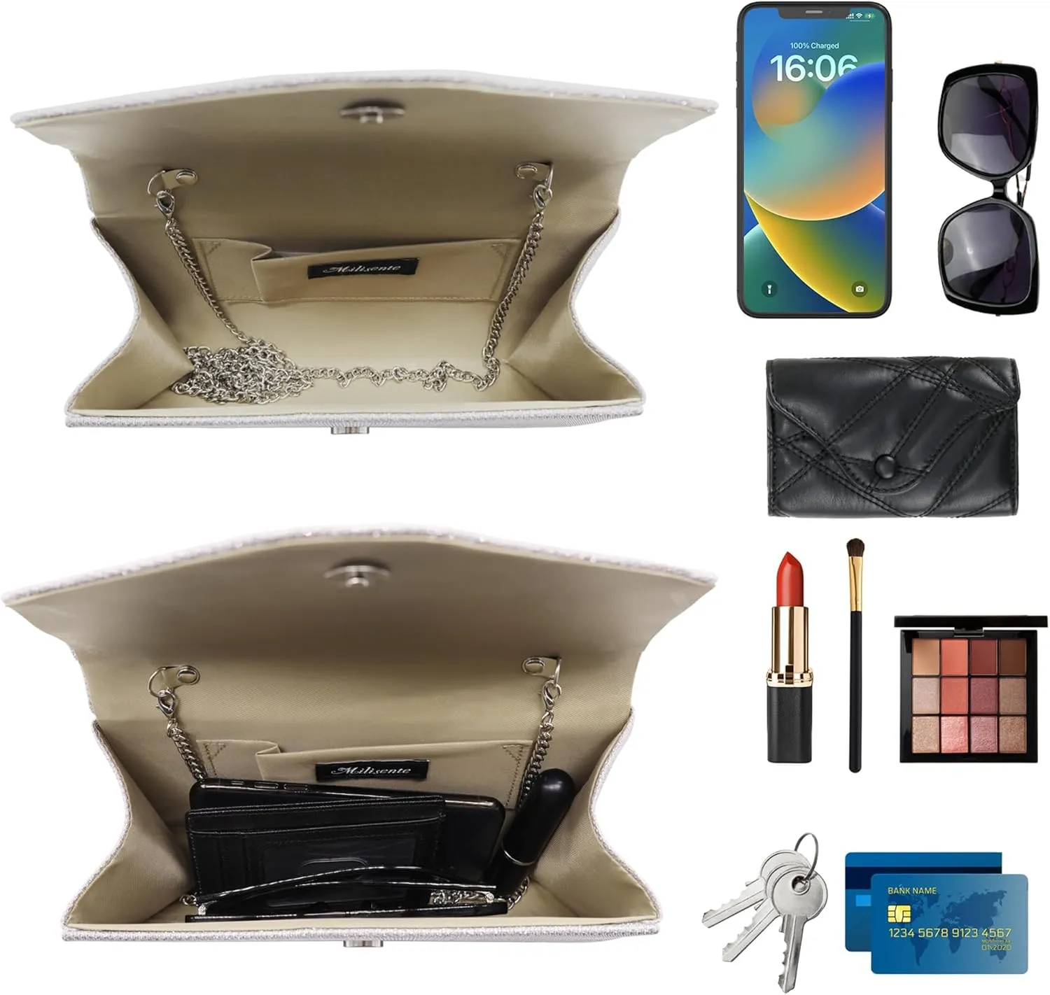 Milisente Evening Bag for Women, Suede Envelope Evening Purses Crossbody Shoulder Clutch Bag