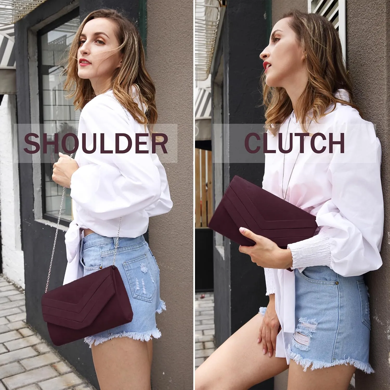 Milisente Evening Bag for Women, Suede Envelope Evening Purses Crossbody Shoulder Clutch Bag