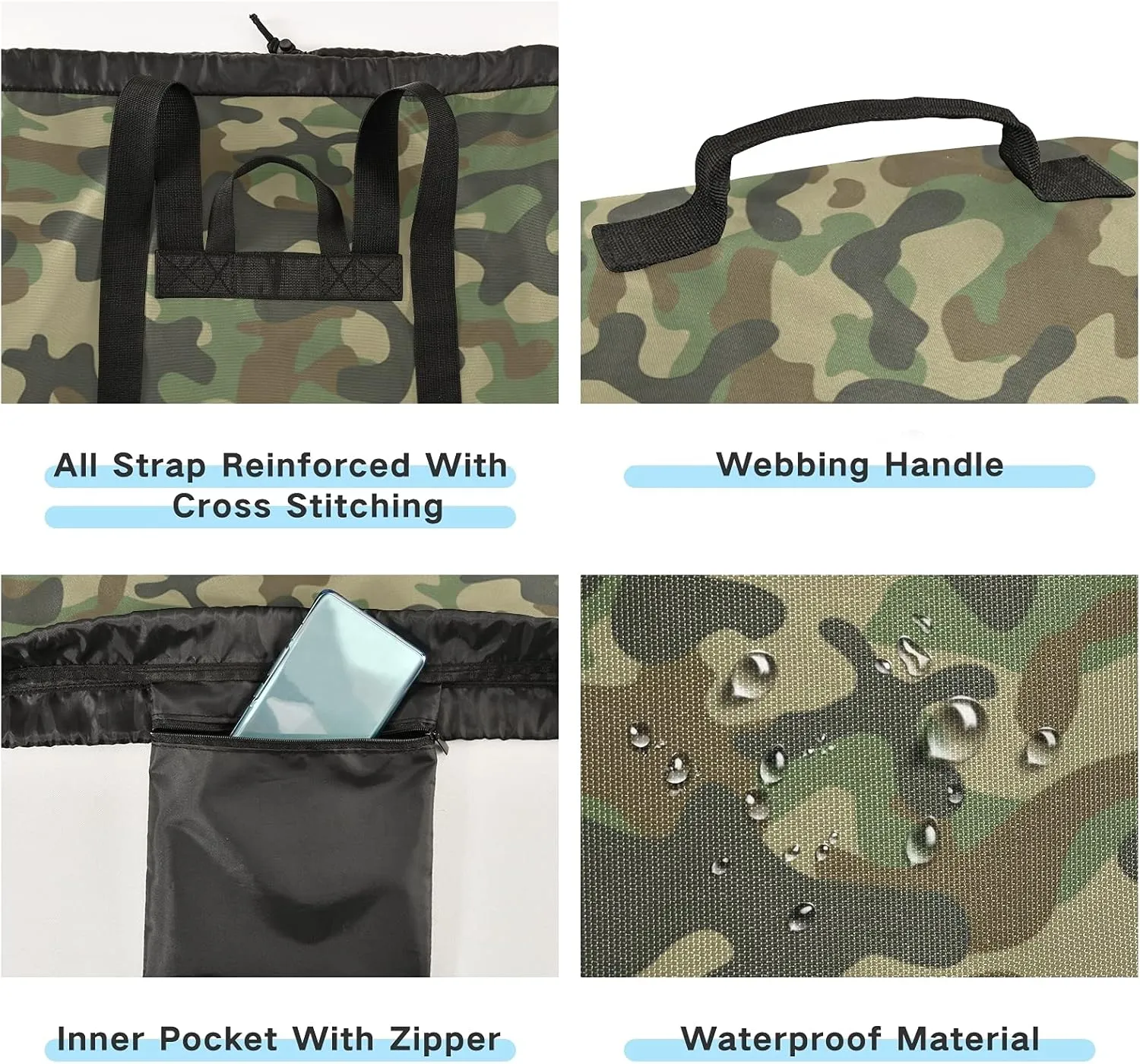 Military Army Camouflage Green Laundry Bag Large Heavy Duty Laundry Backpack for College Students Laundry bag with Shoulder Straps Washable for Camp Traveling Waterproof