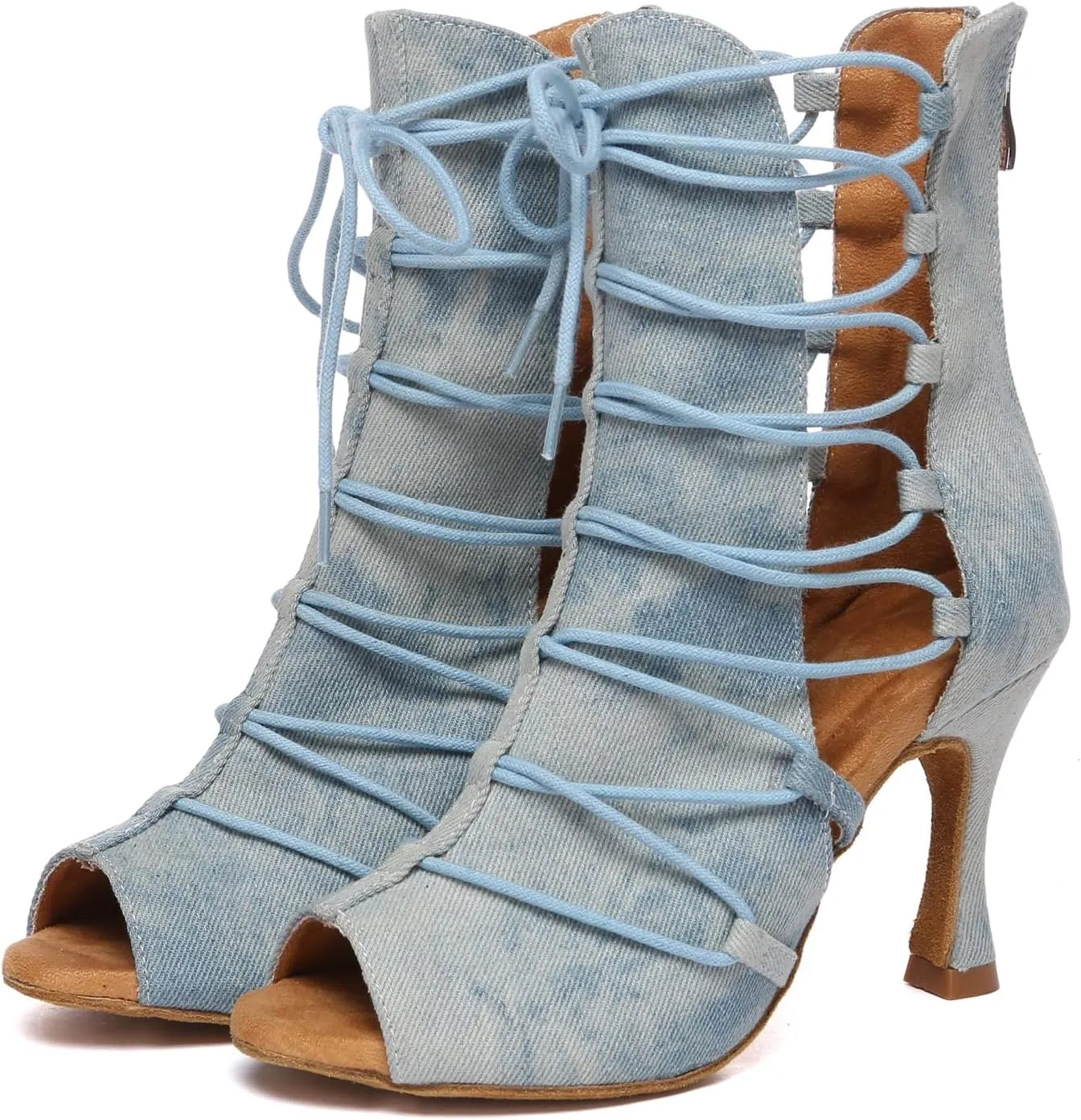 Minishion Comfortable Dance Shoes for Women Sexy Peep Toe Wedding Evening Ankle Booties