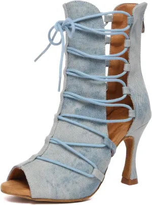 Minishion Comfortable Dance Shoes for Women Sexy Peep Toe Wedding Evening Ankle Booties